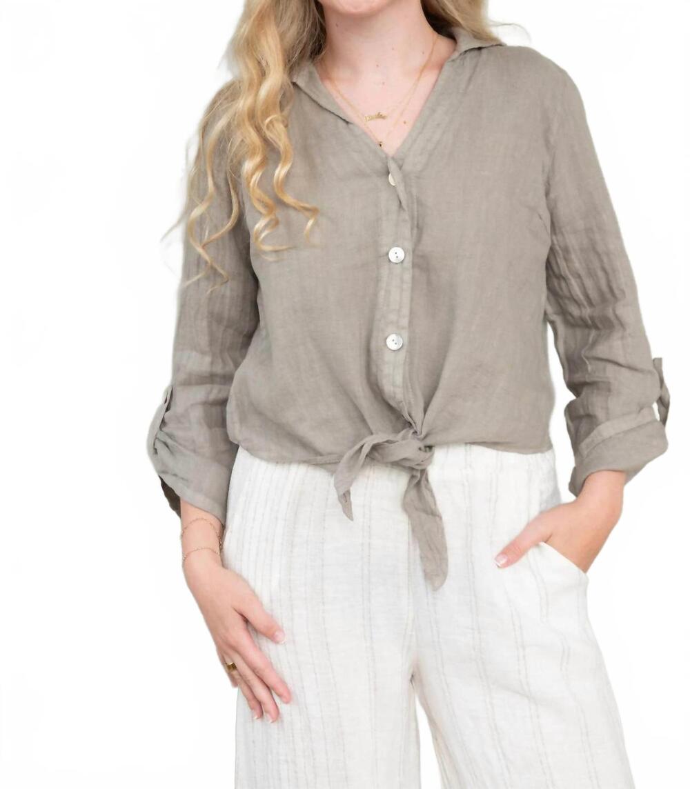 NEW MILIO MILANO linen crop tie front top in mocha